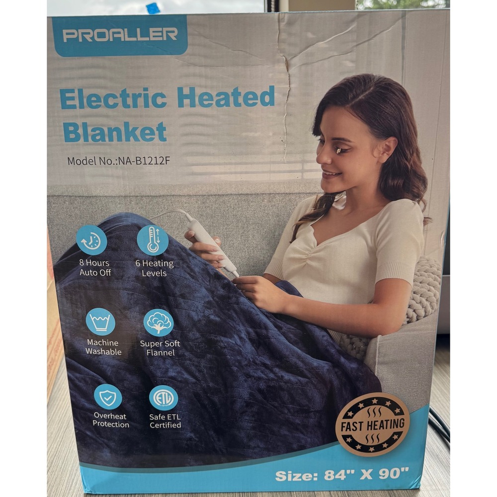 Proaller Electric Heated Blanket Navy Blue 84x90 Flannel Fleece NA-B1212F 6 Heat